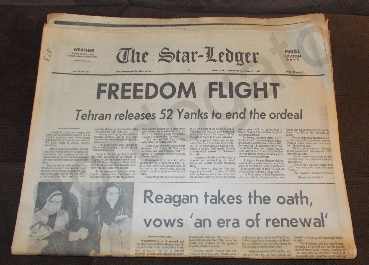 The Star-Ledger 21 January 1981 Iranian Hostages Released, Reagan Inaugurated