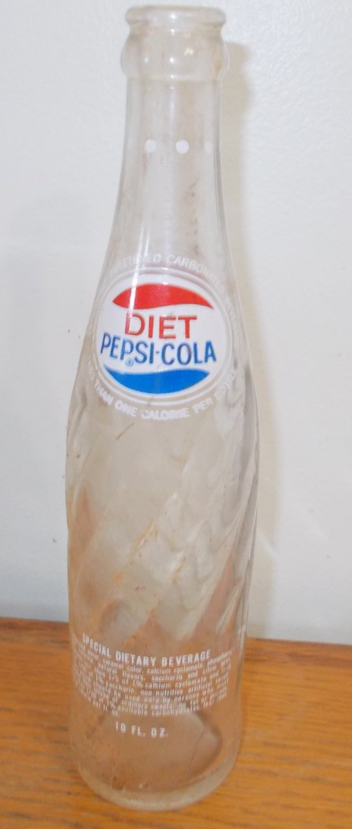 Diet Pepsi Cola 10 oz Returnable Soda Pop Bottle Swirl Logo White Dots Saccharin