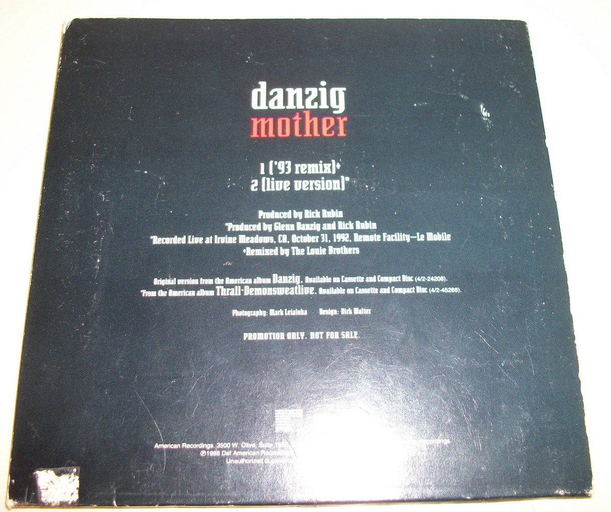 Glenn Danzig Mother Promotional Promo CD 2-Track Single '93 Remix, Live 1993 - Image 3