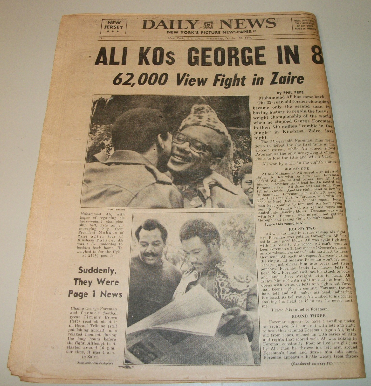 Daily News - Wednesday October 30, 1974 Muhammad Ali Beats George Foreman Zaire