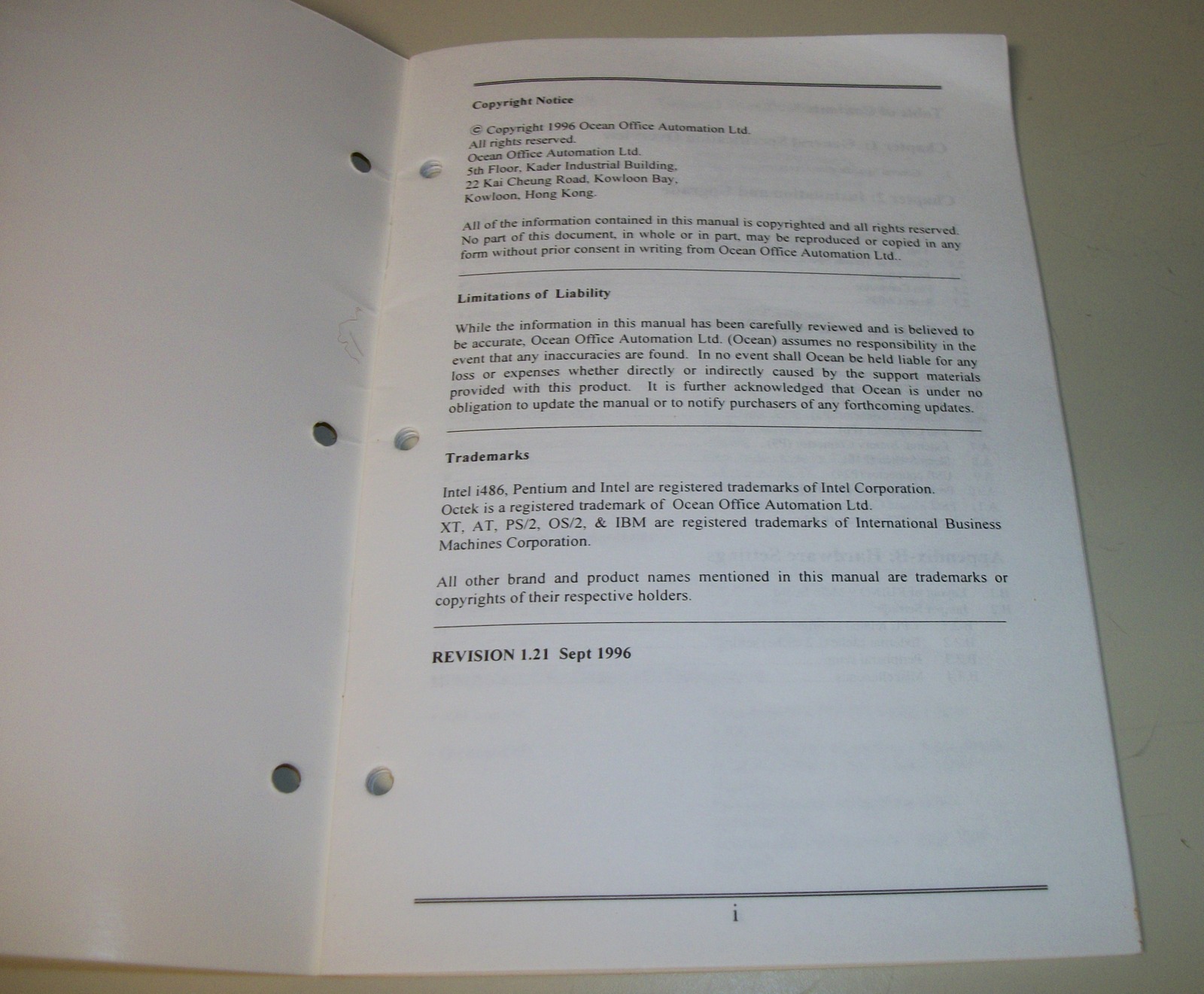 Octek Rhino 9 Mainboard Motherboard User's Guide Manual Book Pentium MMX 1996 - Image 3