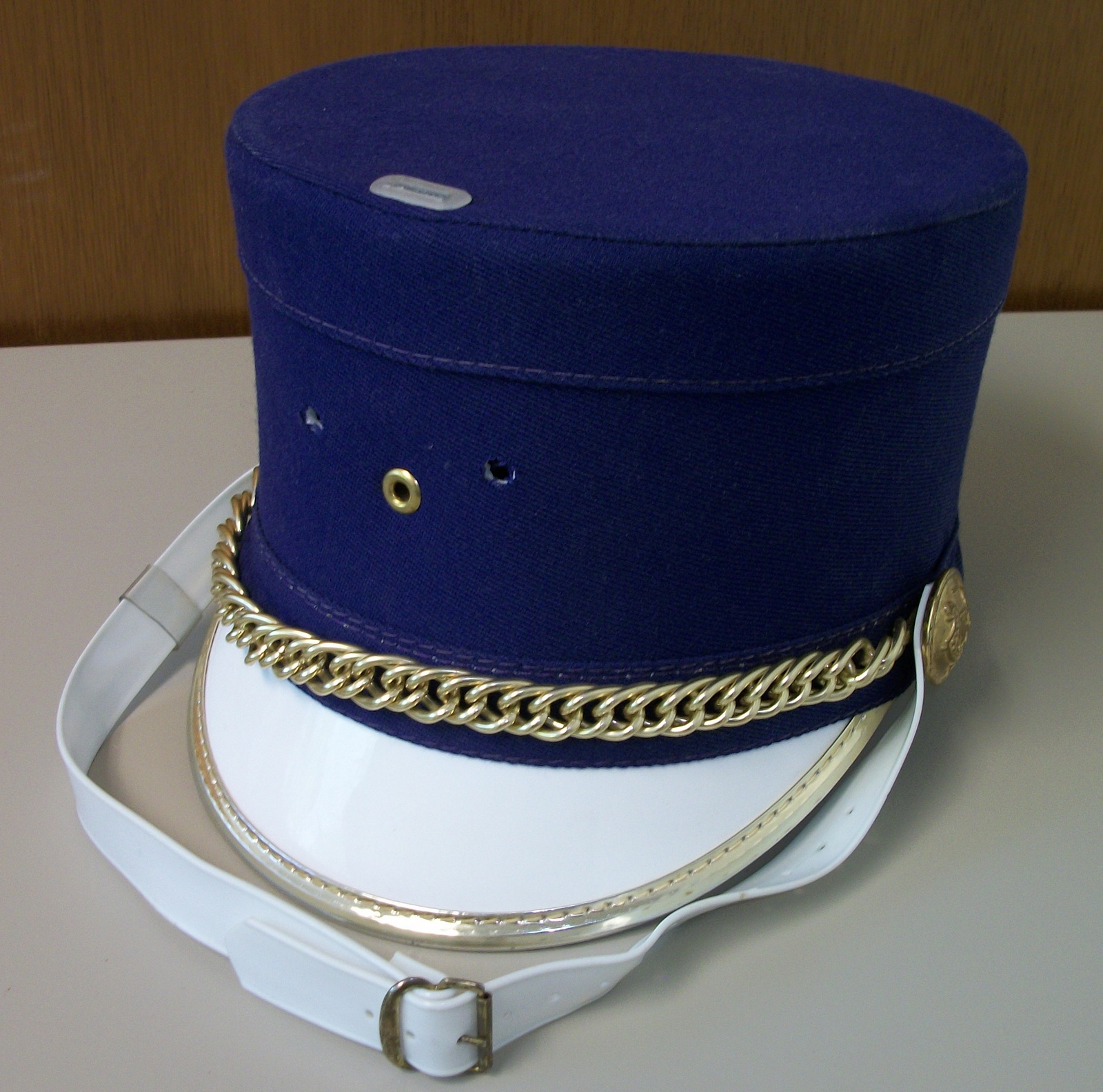Purple White Gold Trim Chin Strap Marching Band Uniform Shako Hat Head Covering