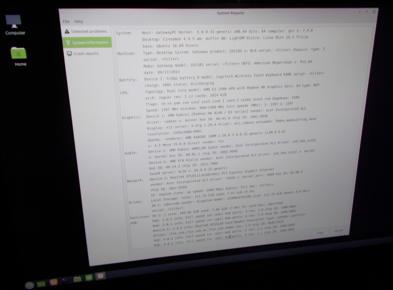Gateway SX2185 SFF Slim Desktop PC Computer 8GB RAM 120GB SSD AMD E1 Linux Mint 19.3 - Image 10