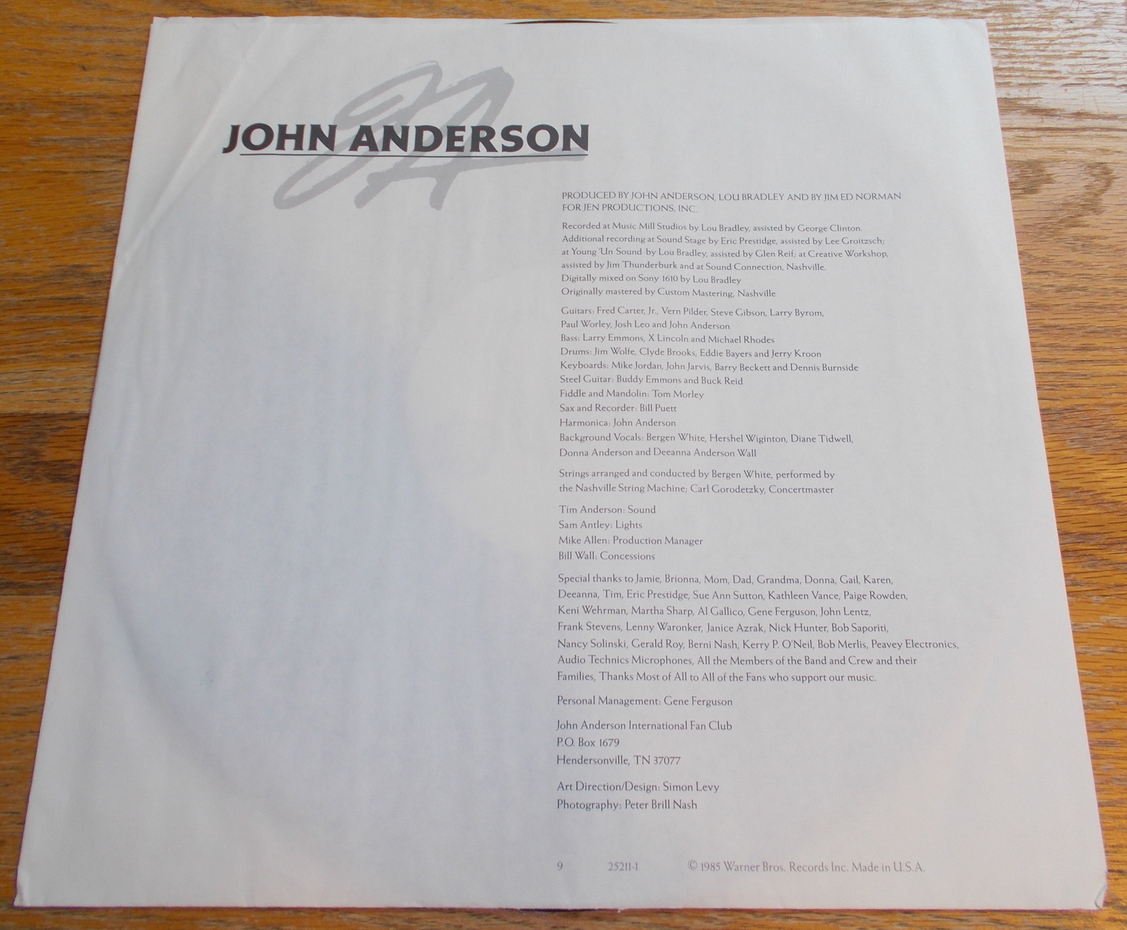 John Anderson Tokyo, Oklahoma Vinyl 12" Record Warner Bros 9 25211-1 1985 33 1/3 - Image 6
