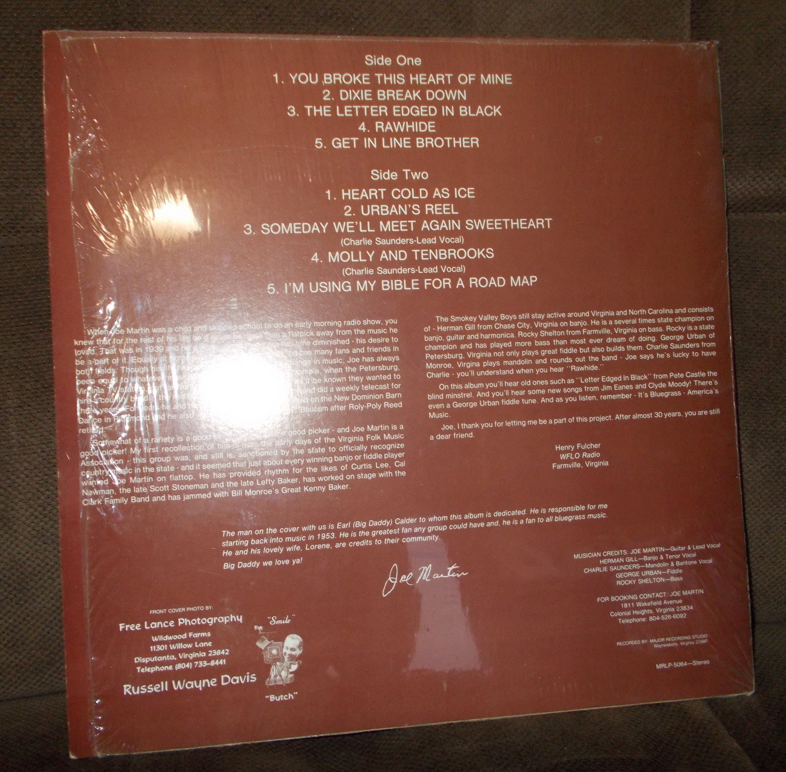 Joe Martin & Smokey Valley Boys Bluegrass America's Music 33 1/3 RPM Vinyl 12" Record - Image 3