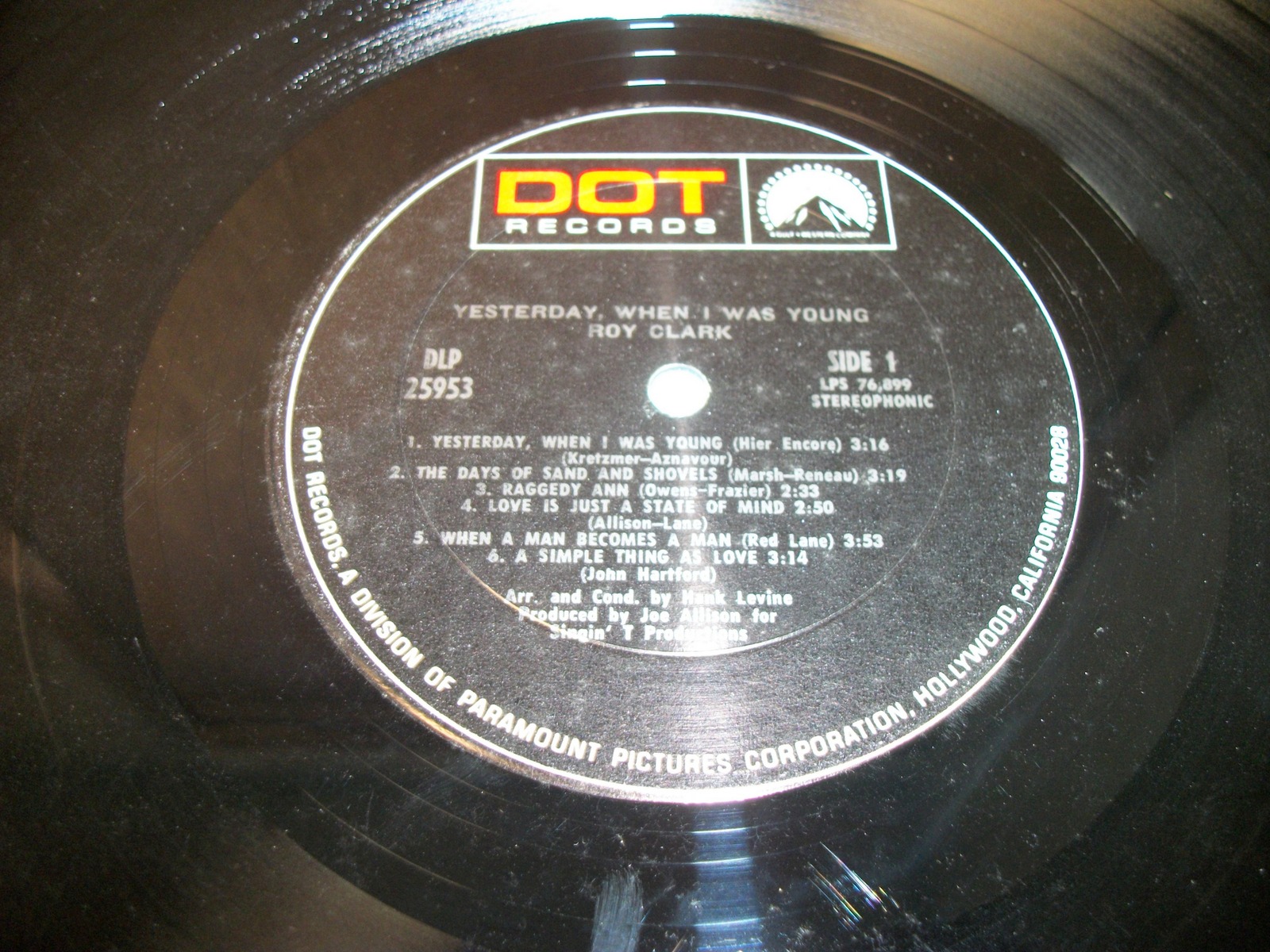 Roy Clark Yesterday When I Was Young 33 1/3 RPM Vinyl 12" Record DOT DLP 25953 - Image 9
