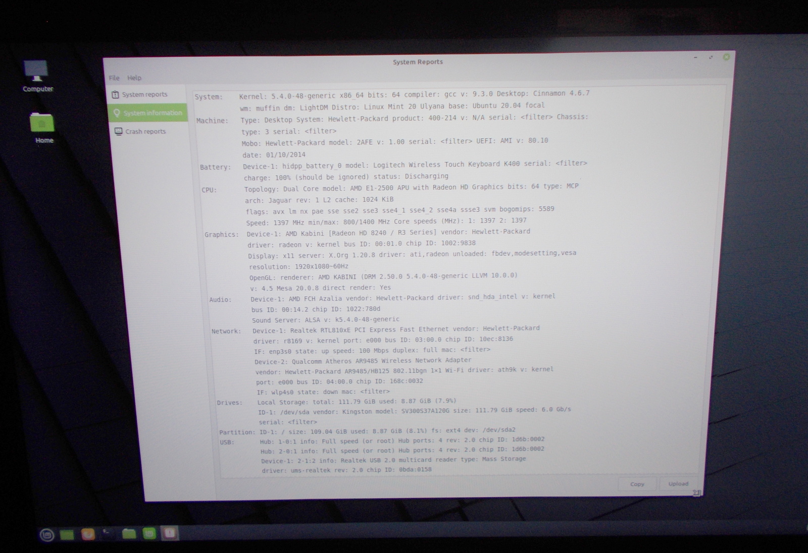 HP Pavilion SFF Slim Desktop PC Computer 4GB RAM 120GB SSD AMD E1 Linux Mint 20 - Image 13