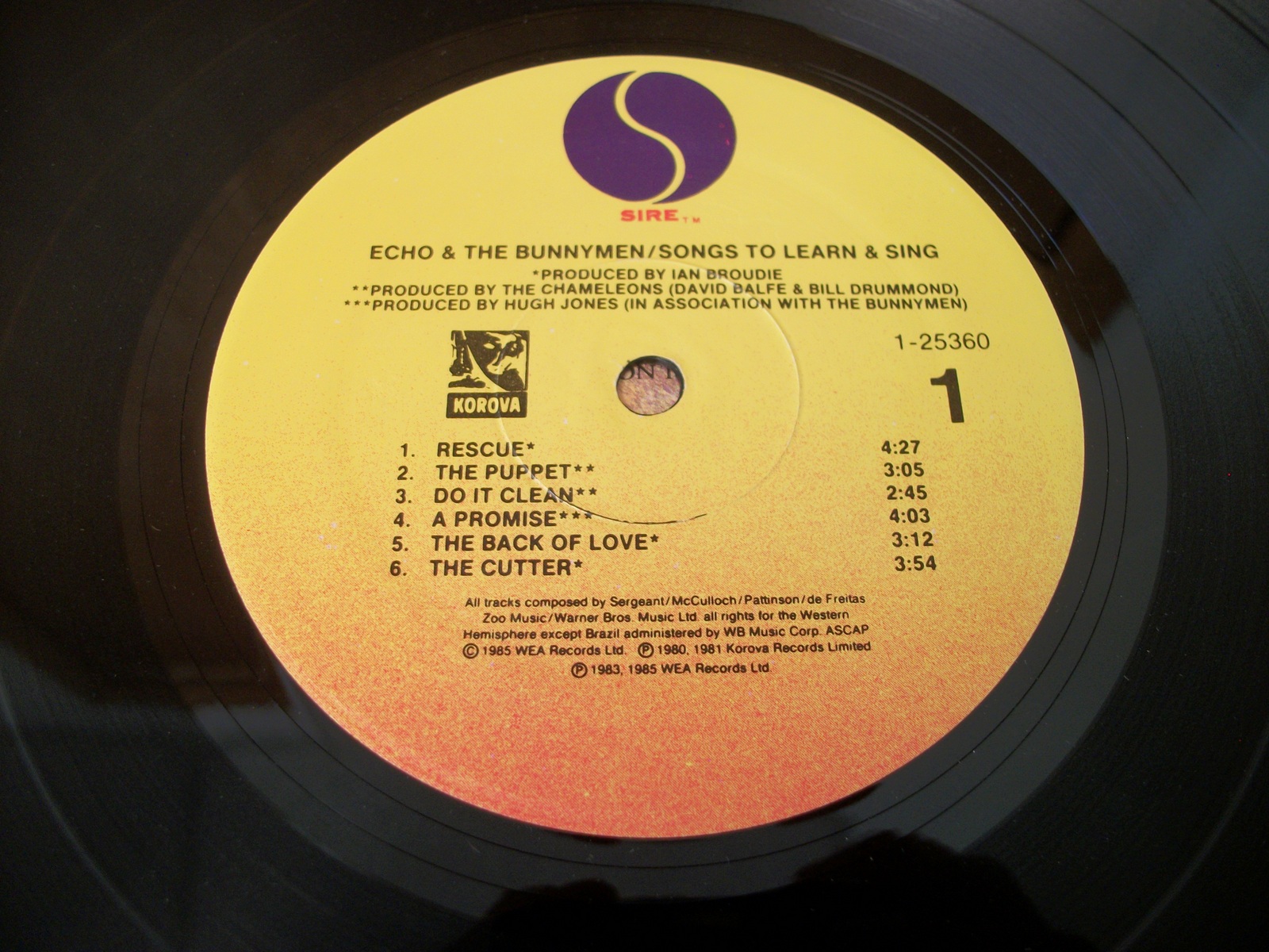 Echo & The Bunnymen Songs To Learn & Sing 12" Vinyl Record LP 33RPM Sire 1985 - Image 10