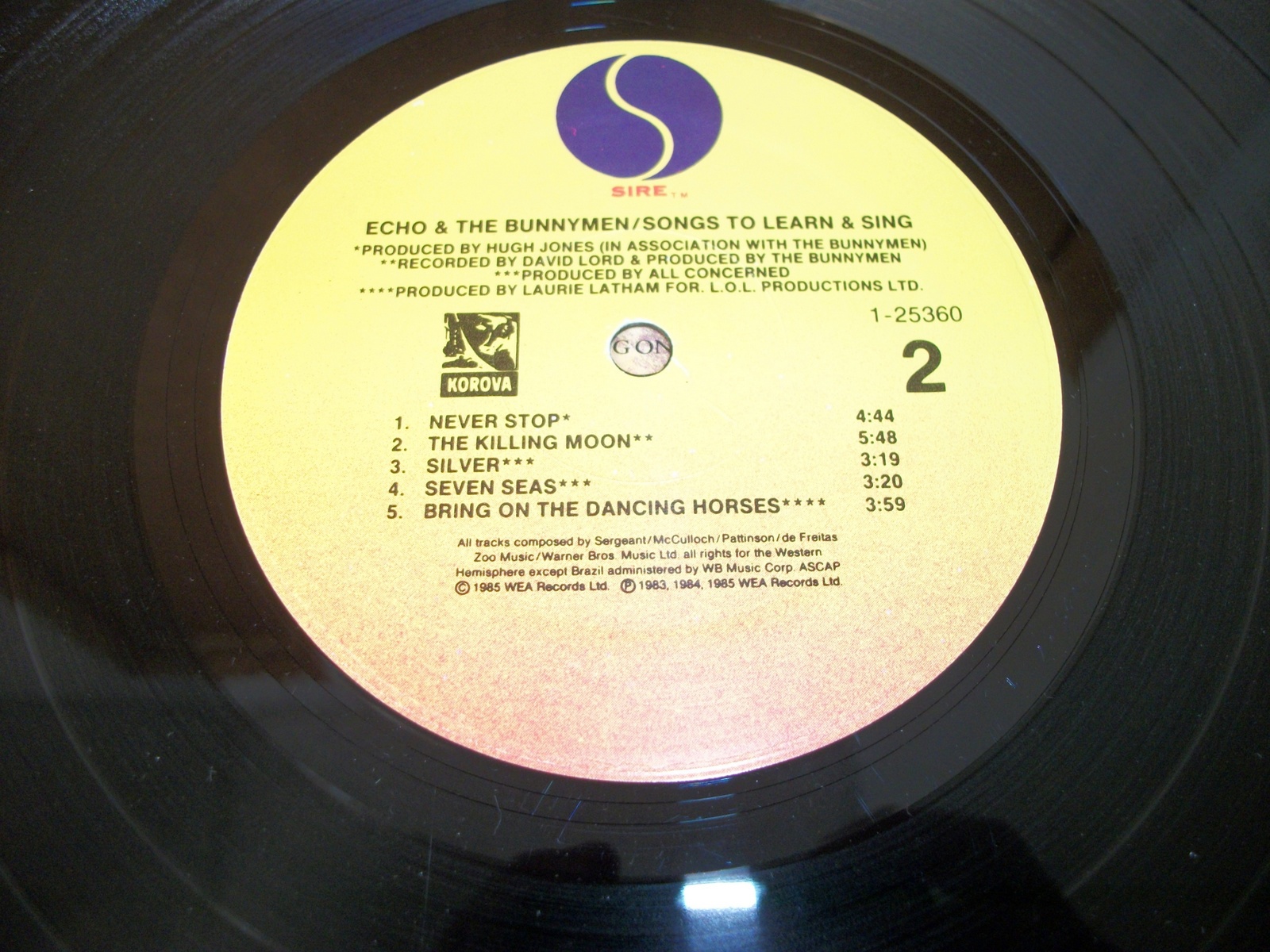Echo & The Bunnymen Songs To Learn & Sing 12" Vinyl Record LP 33RPM Sire 1985 - Image 12