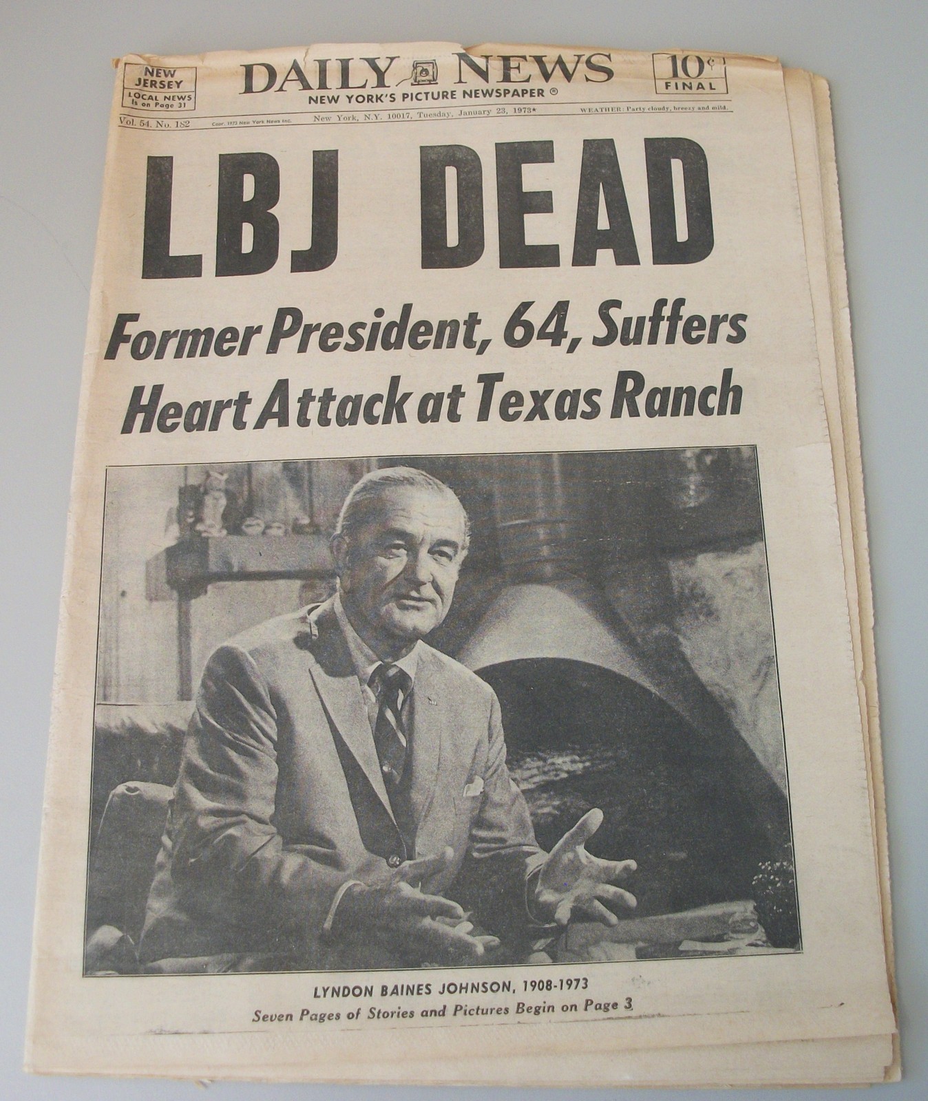 New York Daily News 23 January 1973 Death President Johnson LBJ Foreman Frazier