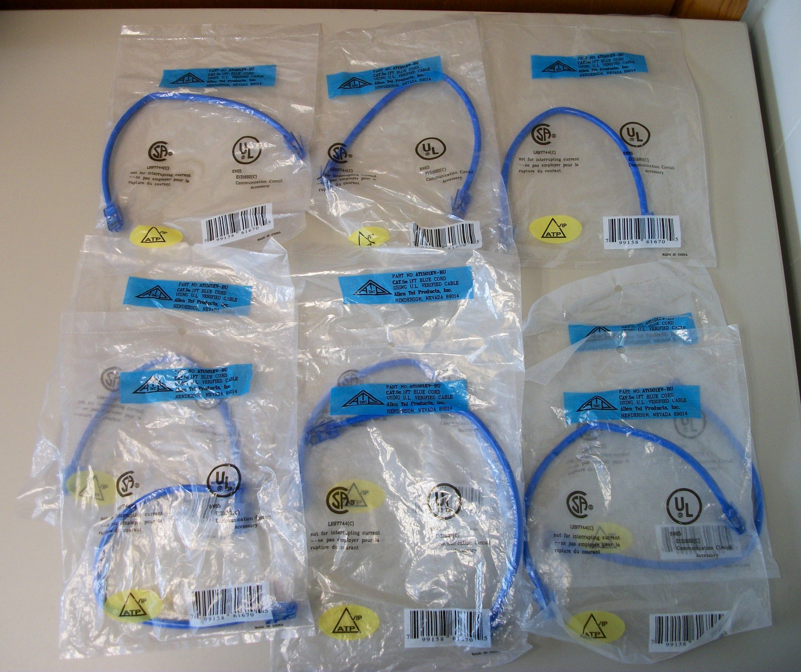 Lot of 15 New Allen Tel 1ft Cat 5e Blue Network TP Patch Cable Cord AT1501EV-BU - Image 2