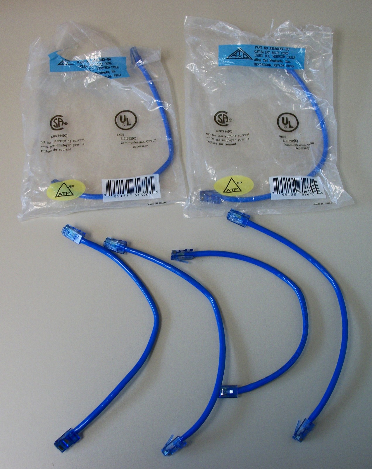 Lot of 15 New Allen Tel 1ft Cat 5e Blue Network TP Patch Cable Cord AT1501EV-BU - Image 3