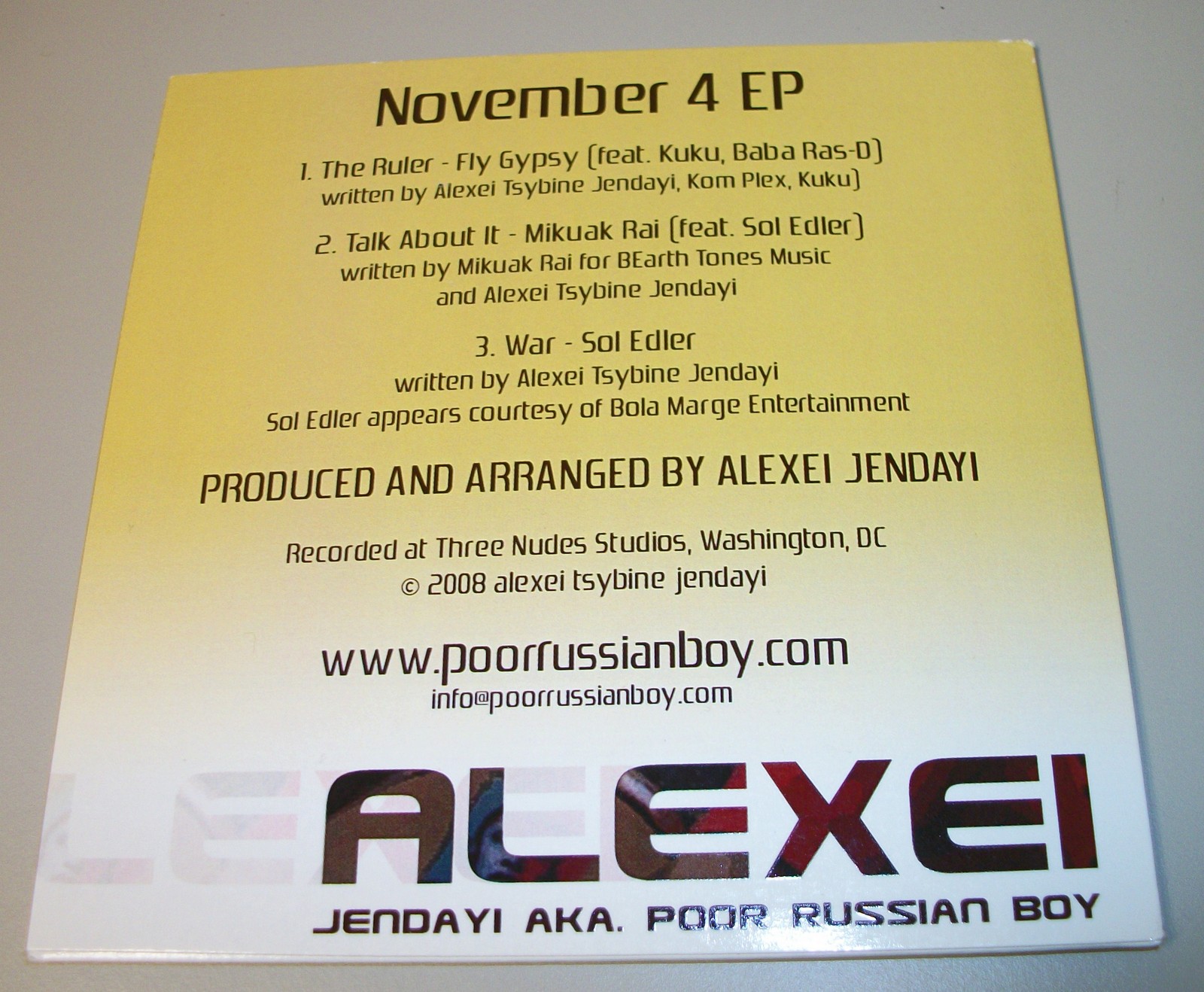 Alexei Jendayi Poor Russian Boy November 4 EP CD Disc Three Nudes Studios 2008 - Image 2