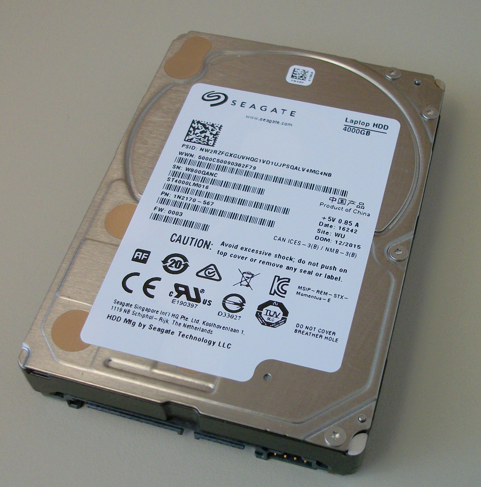 Seagate 4TB 4000GB Laptop 15mm 2.5" SATA Hard Disk Drive ST4000LM016 12/2015