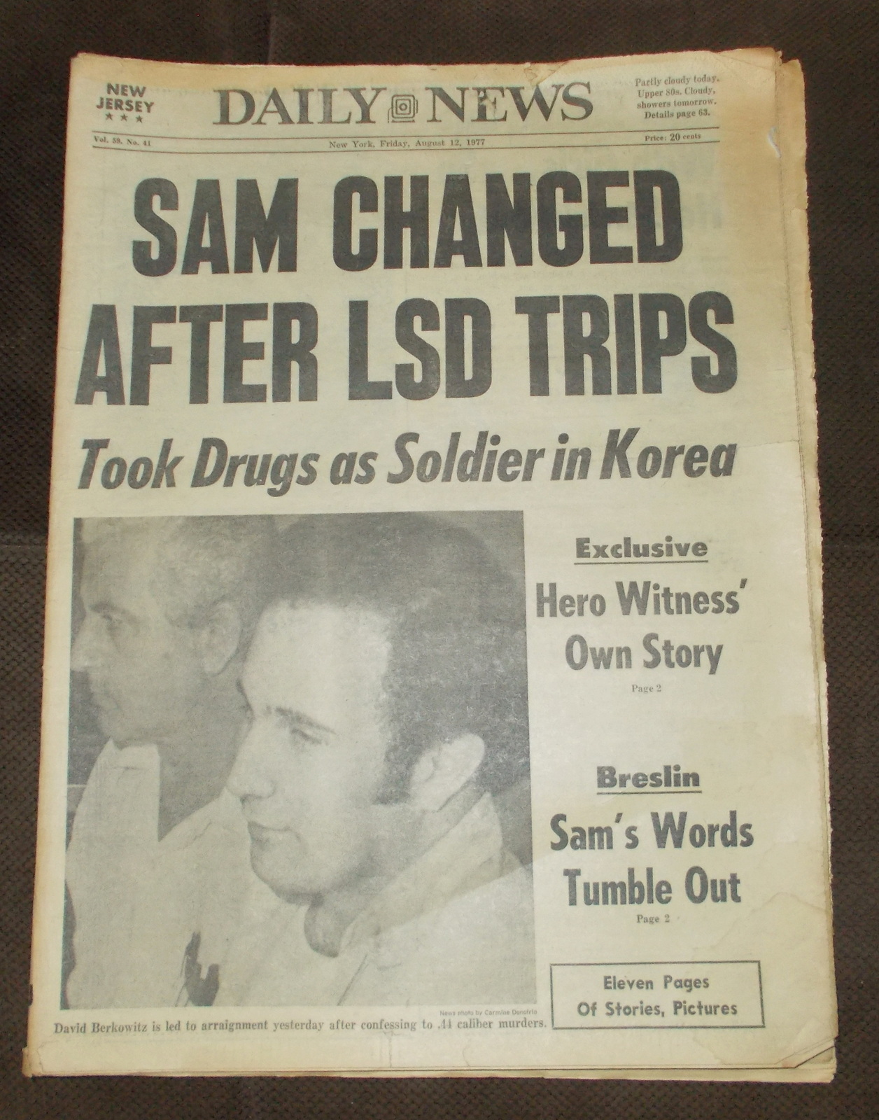 New York Daily News 12 August 1977 Son of Sam David Berkowitz Pele Space Shuttle