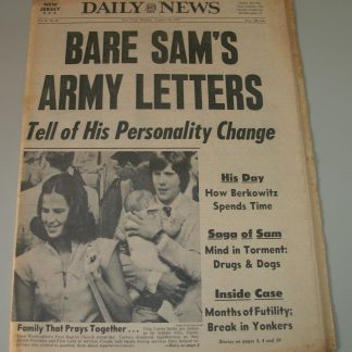 New York Daily News 15 August 1977 Son of Sam David Berkowitz Chip Carter Cosmos