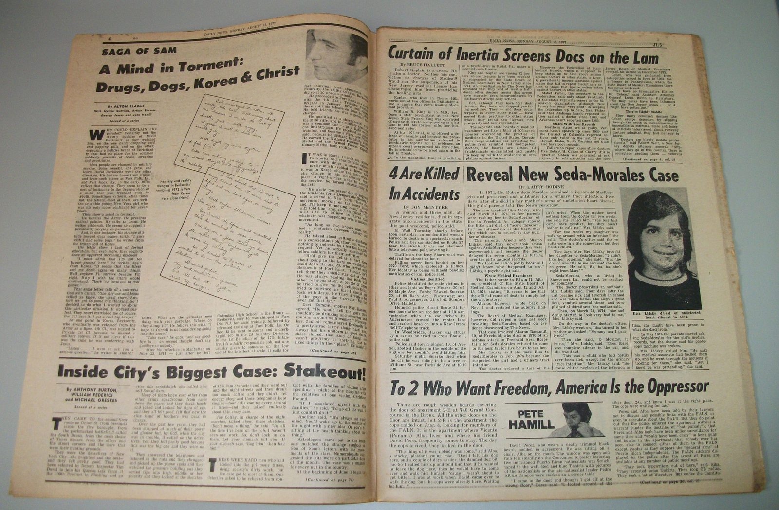 New York Daily News 16 August 1977 Son of Sam David Berkowitz Diary Attacks Pele - Image 4