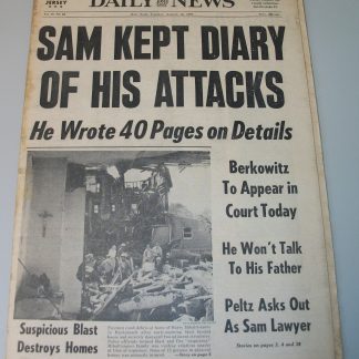 New York Daily News 16 August 1977 Son of Sam David Berkowitz Diary Attacks Pele