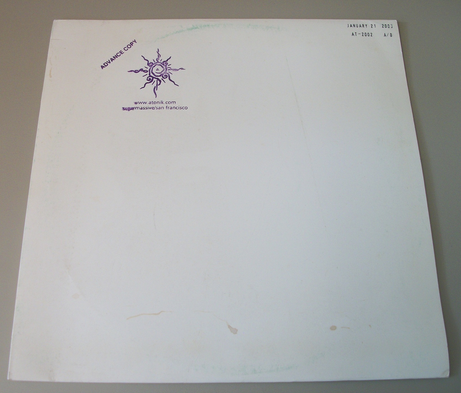 Atonik Electronic Music 331/3 RPM Vinyl 12" Record Supermassive Promotional 2003