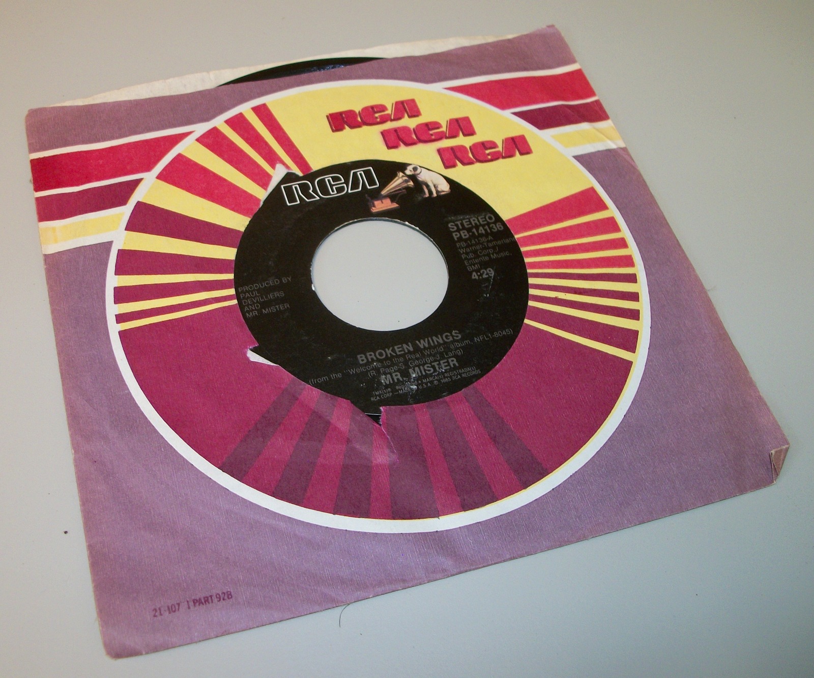 Mr. Mister Broken Wings Uniform Youth 45 RPM Vinyl 7" Record RCA 1985 PB-14136