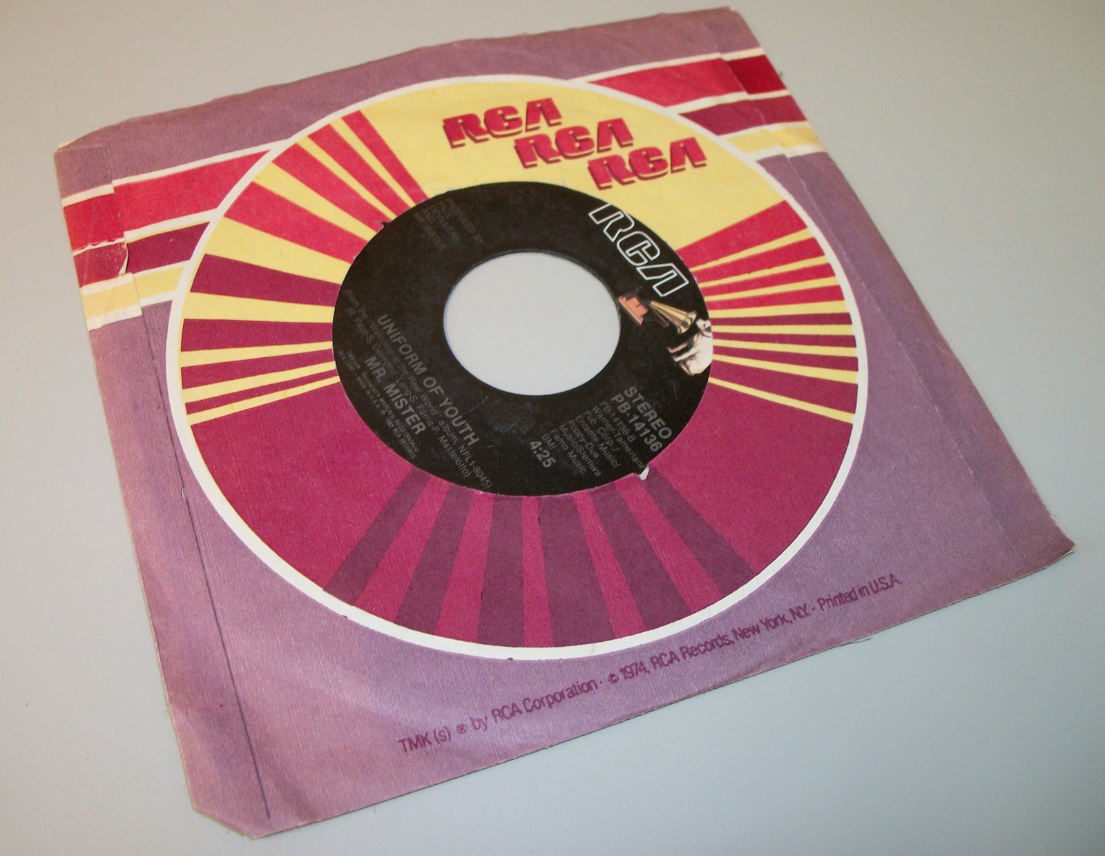 Mr. Mister Broken Wings Uniform Youth 45 RPM Vinyl 7" Record RCA 1985 PB-14136 - Image 2