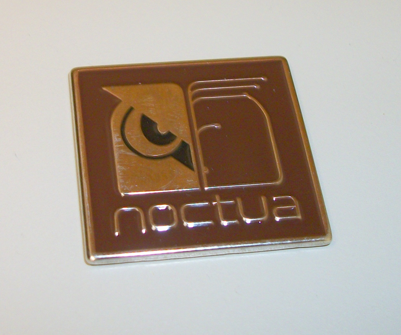 Brown Noctua 1" Inch Square Metal Self-Adhesive Case Badge Sticker w/ Owl Logo