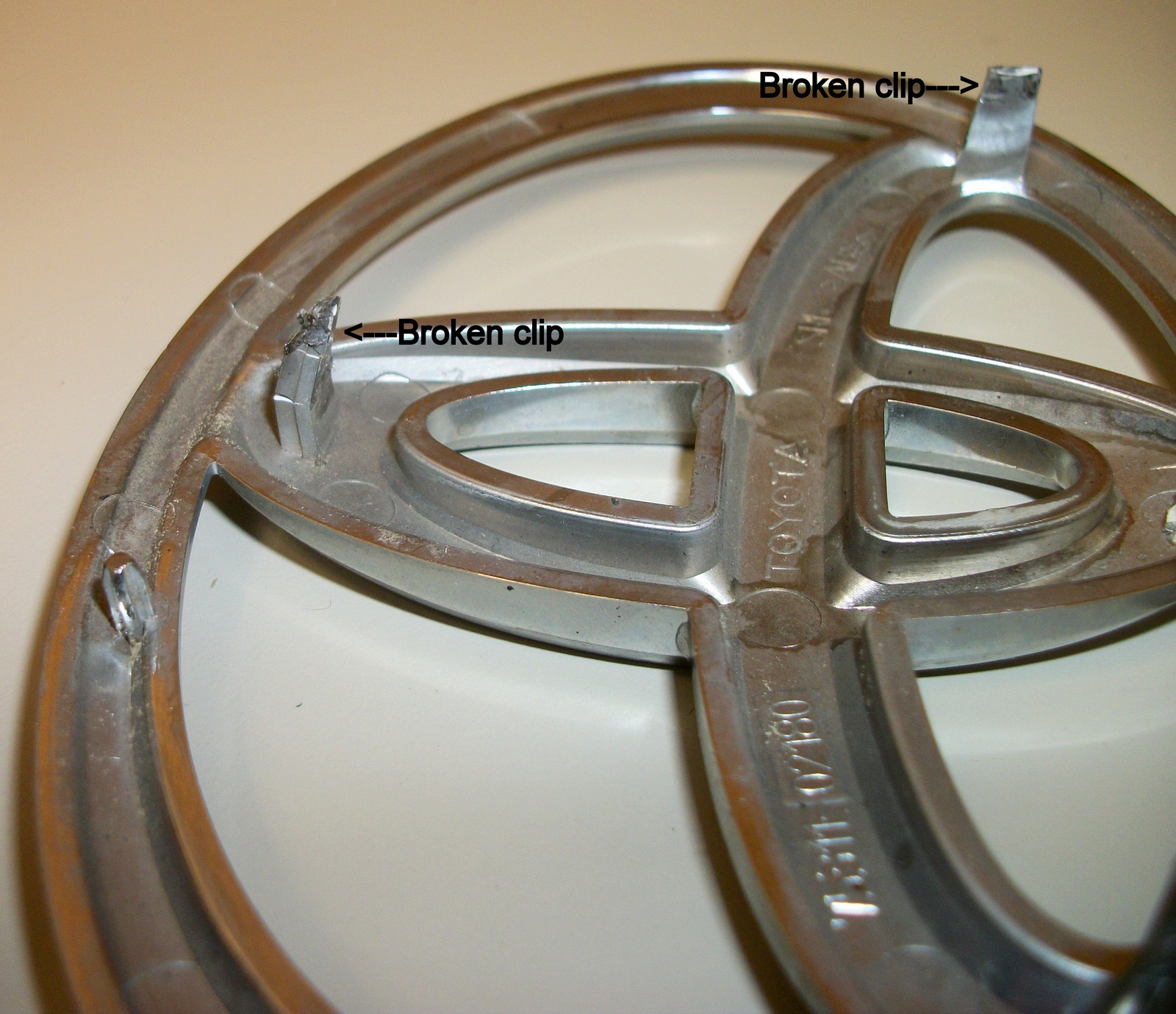 Used Toyota Plastic Chrome Emblem Logo Trim 75311-02180 About 5.5" x 4" No Clips - Image 5