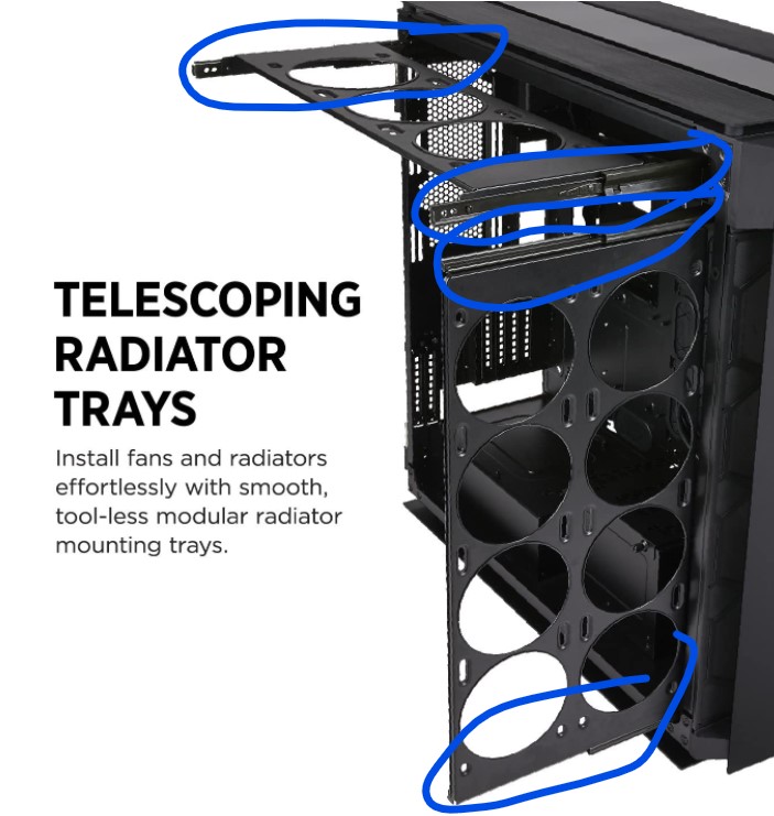 Black Telescoping Cooling Fan Tray Rails for Corsair Obsidian 1000D PC Case - Image 9
