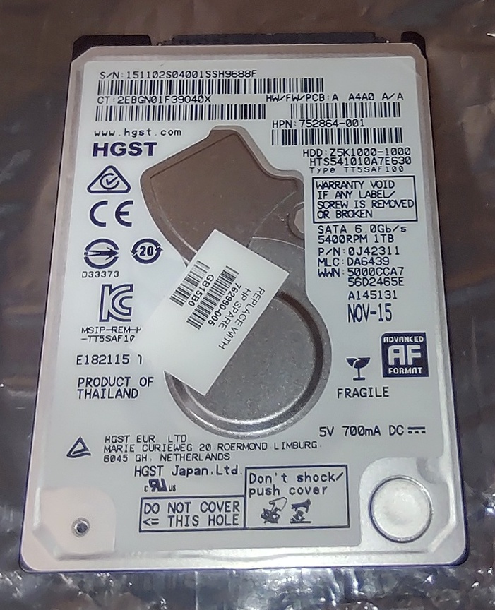 HGST 1000GB 1TB Laptop 7mm Thin 2.5" SATA Hard Disk Drive Z5K1000-1000 Nov 2015