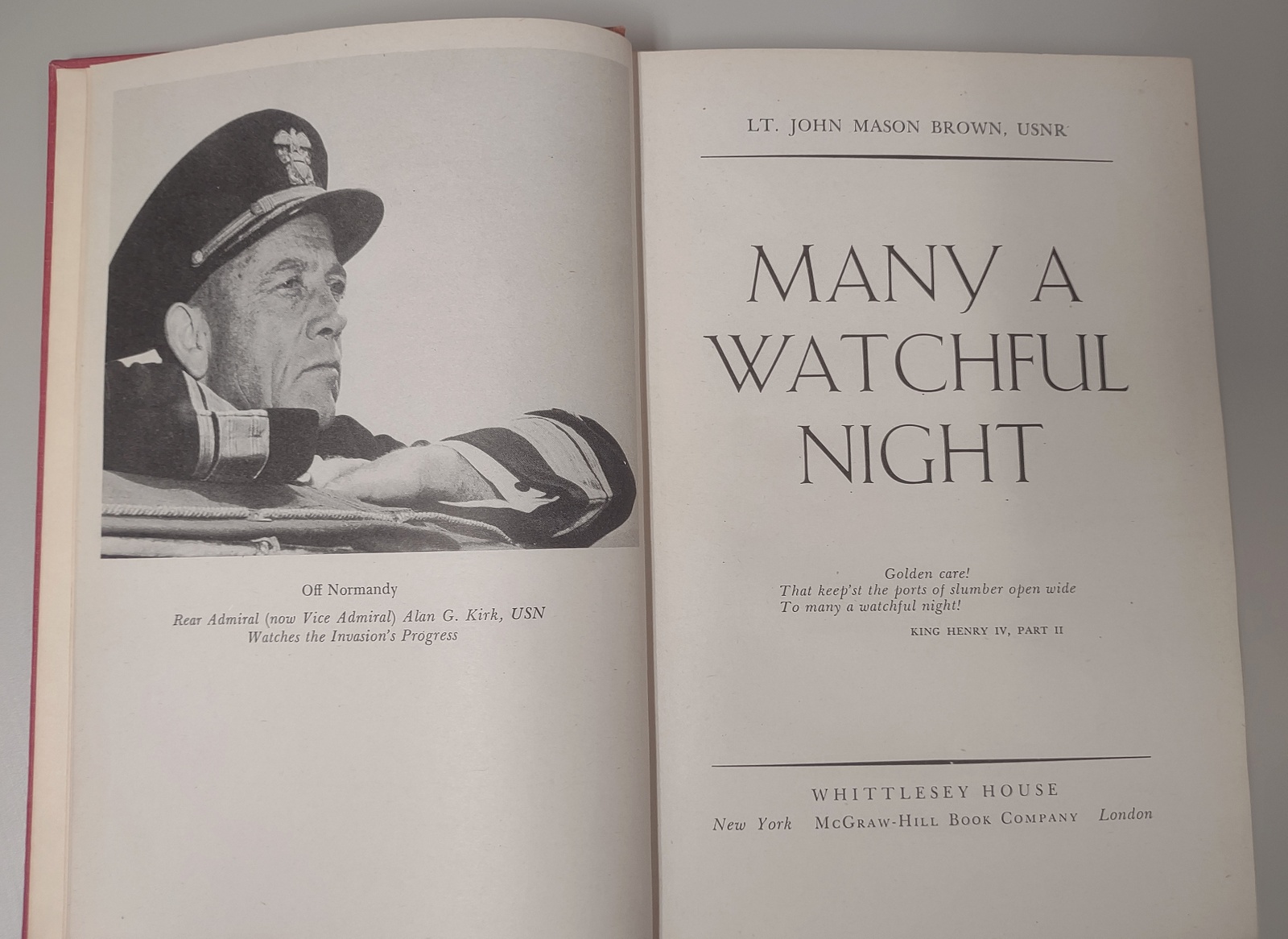 Many A Watchful Night John Mason Brown Hardcover Book 1944 D-Day WWII Invasion