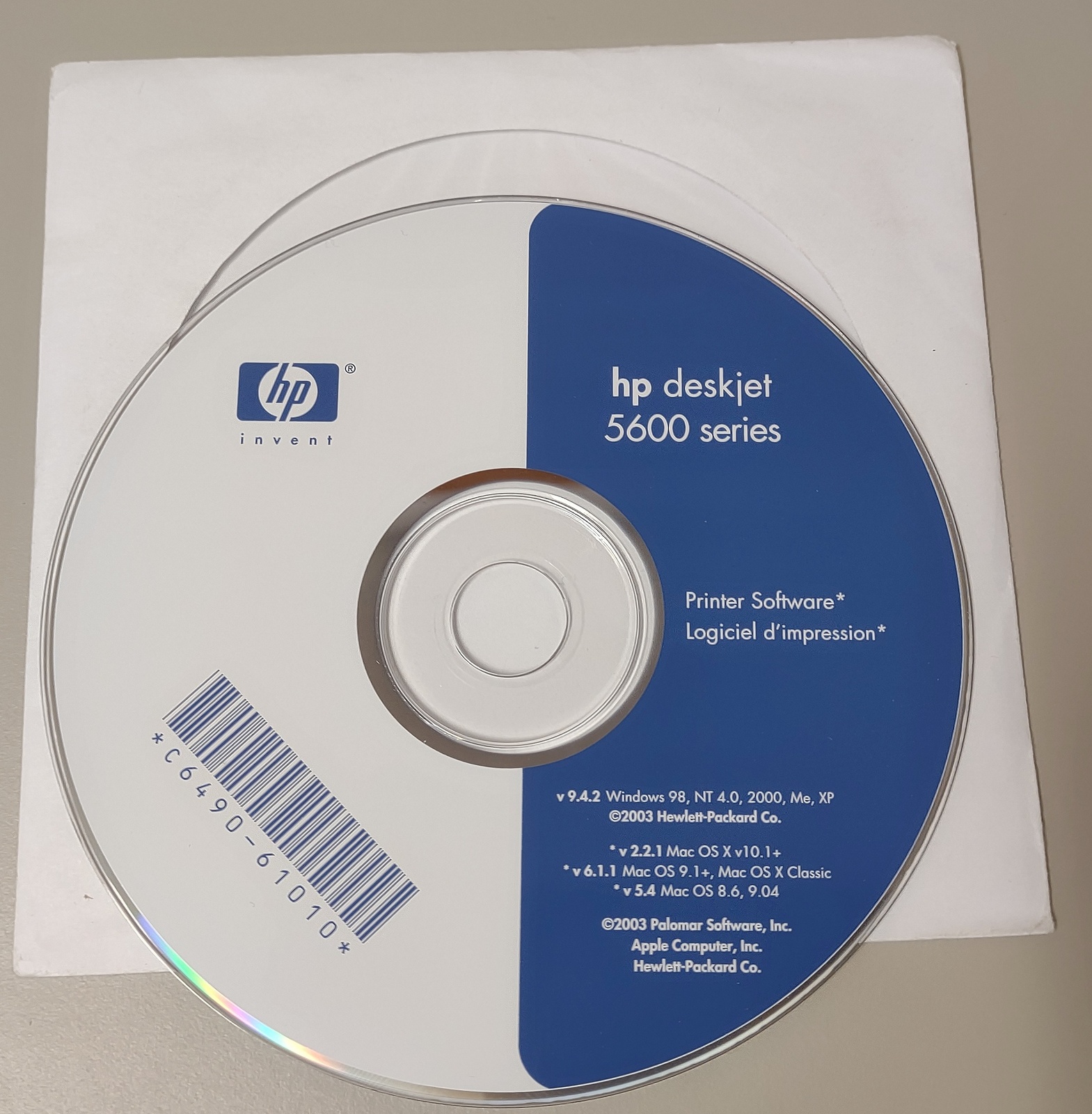ISO Image of HP Hewlett Packard DeskJet 5600 Series CD-ROM Original Install Disc 2003 XP 98