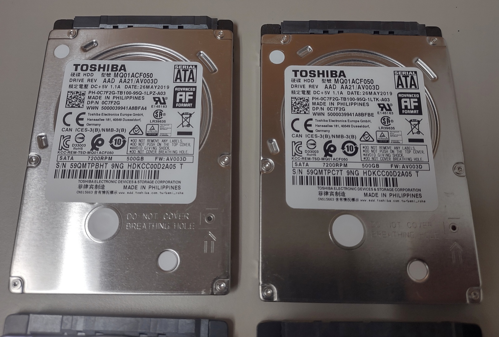 Lot of 4 500GB Notebook Laptop 2.5" SATA Hard Disk Drives Toshiba MQ01ACF050 - Image 2