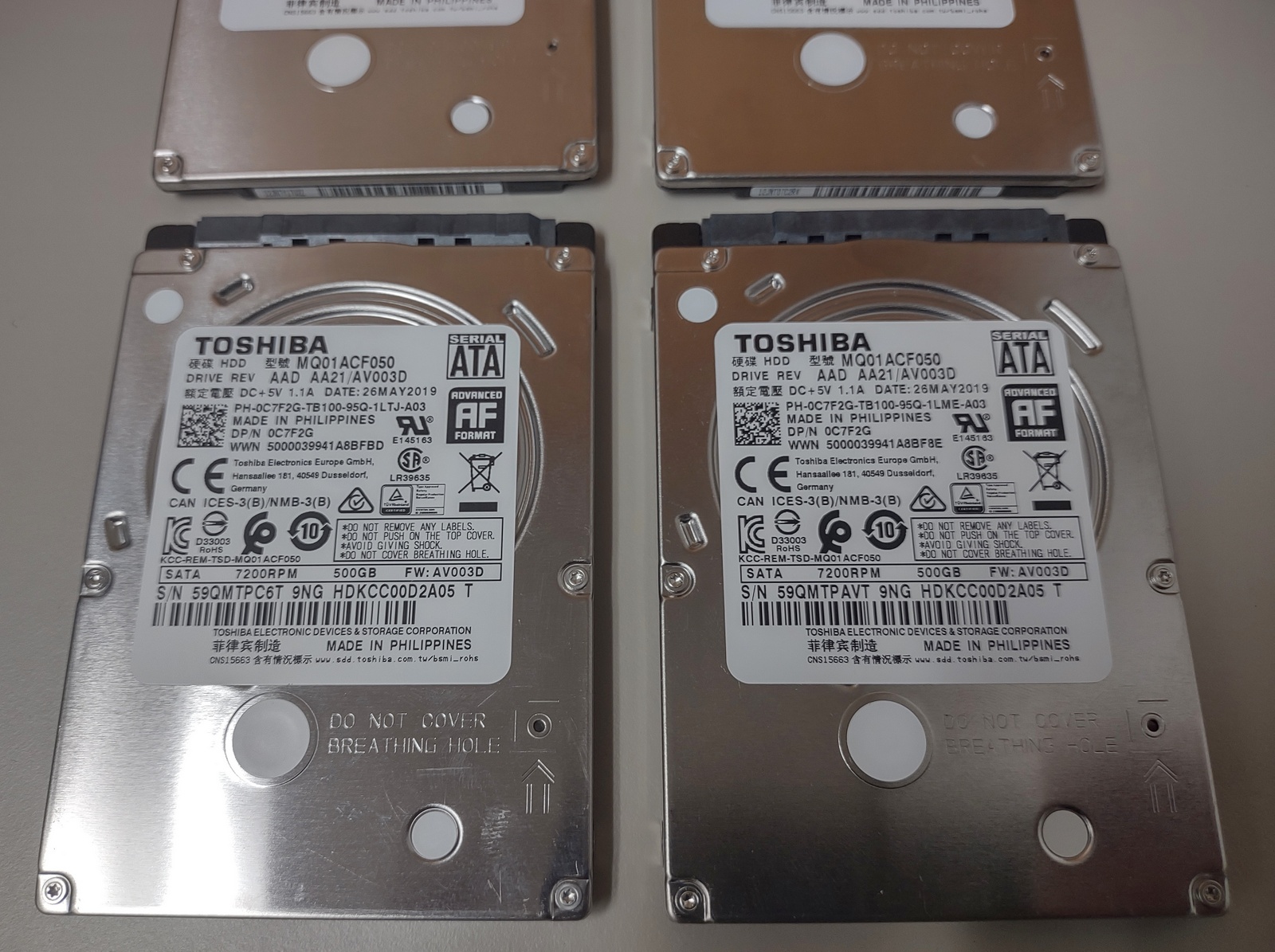 Lot of 4 500GB Notebook Laptop 2.5" SATA Hard Disk Drives Toshiba MQ01ACF050 - Image 3