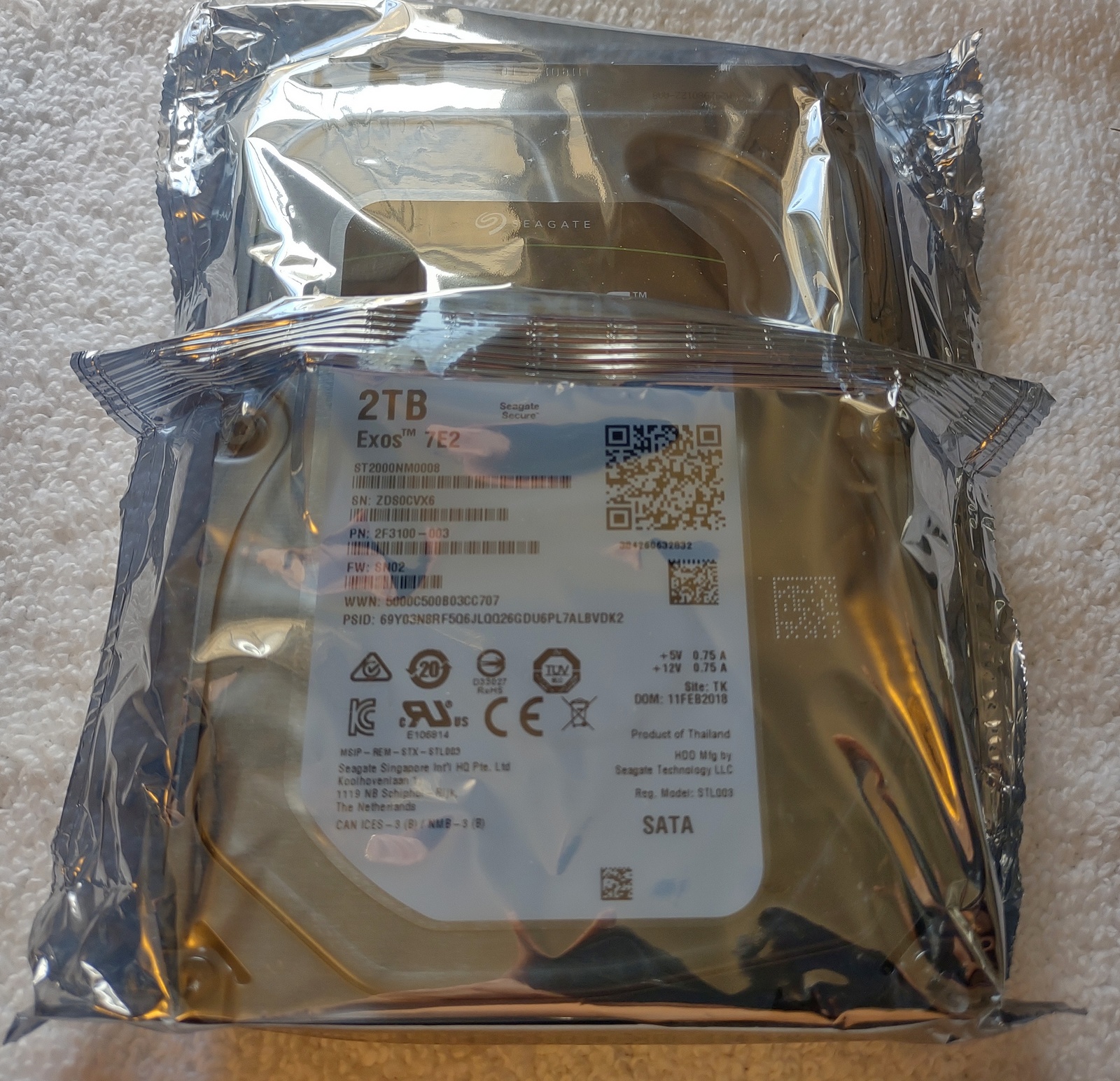 Seagate ST2000NM0008 Exos 7E2 2TB Enterprise Server 3.5" SATA Hard Disk Drive 2018