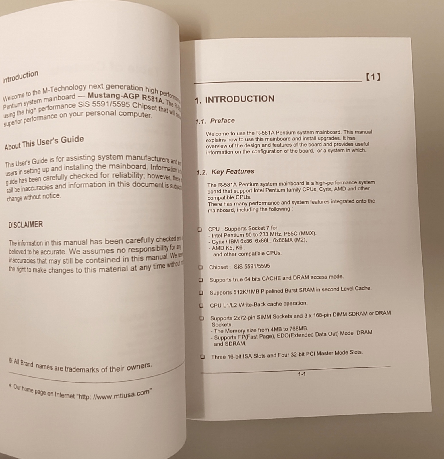 M-Technology Mustang-AGP R581A Mainboard Motherboard Original User Manual Guide - Image 7