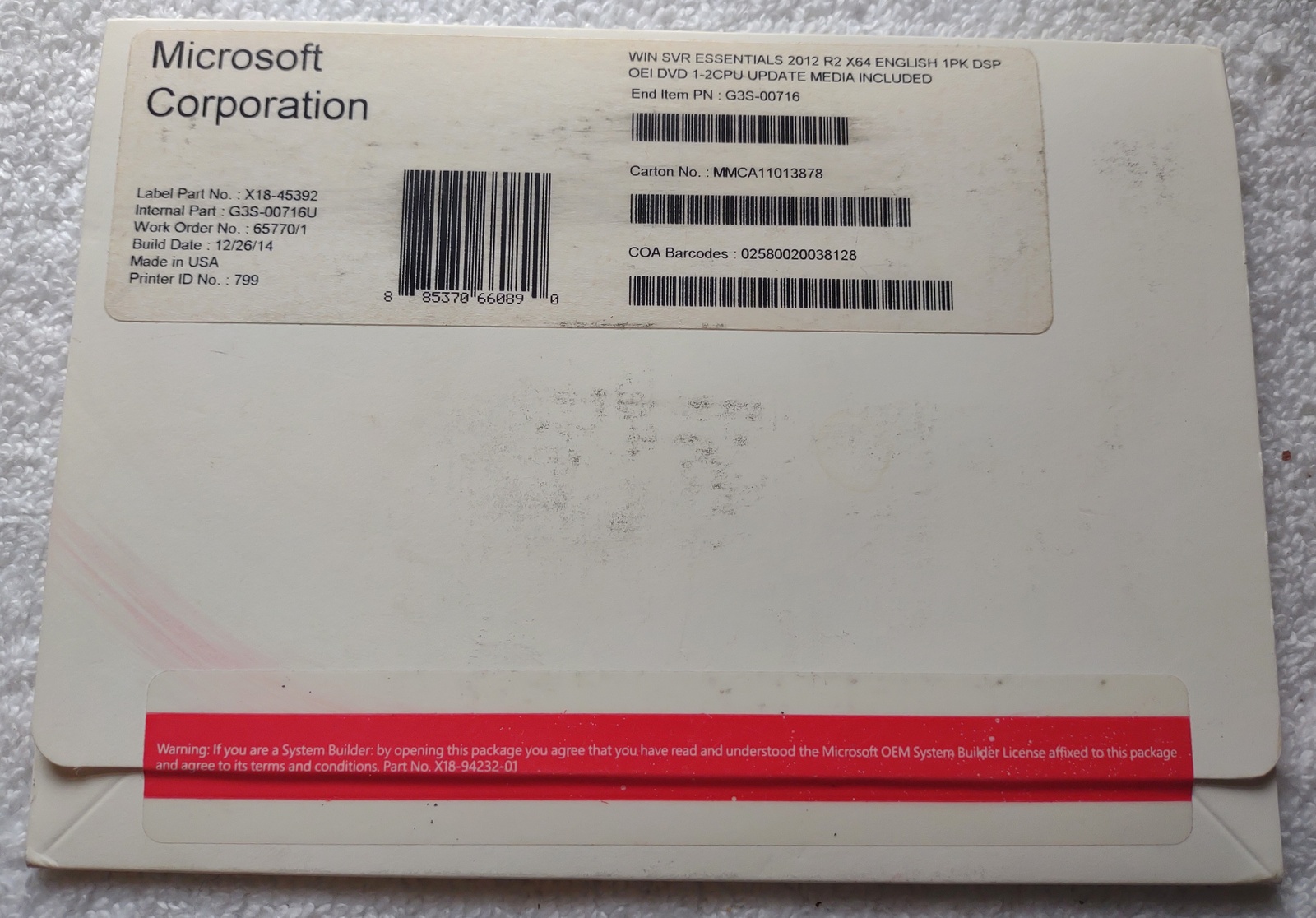 Microsoft Windows Server 2012 R2 Essentials 64bit x64 OEM Original Install Disc NEW