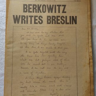 New York Daily News 1 September 1977 Son of Sam David Berkowitz Marlboro Man