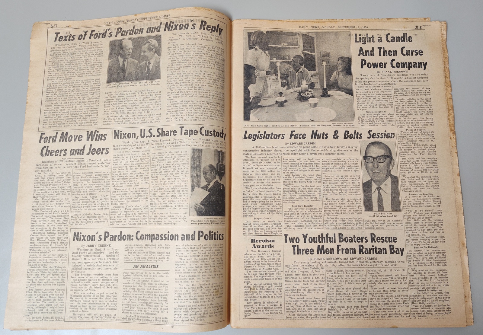 New York (Jersey) Daily News September 9, 1974 Nixon Gets Pardon Evel Knievel - Image 4