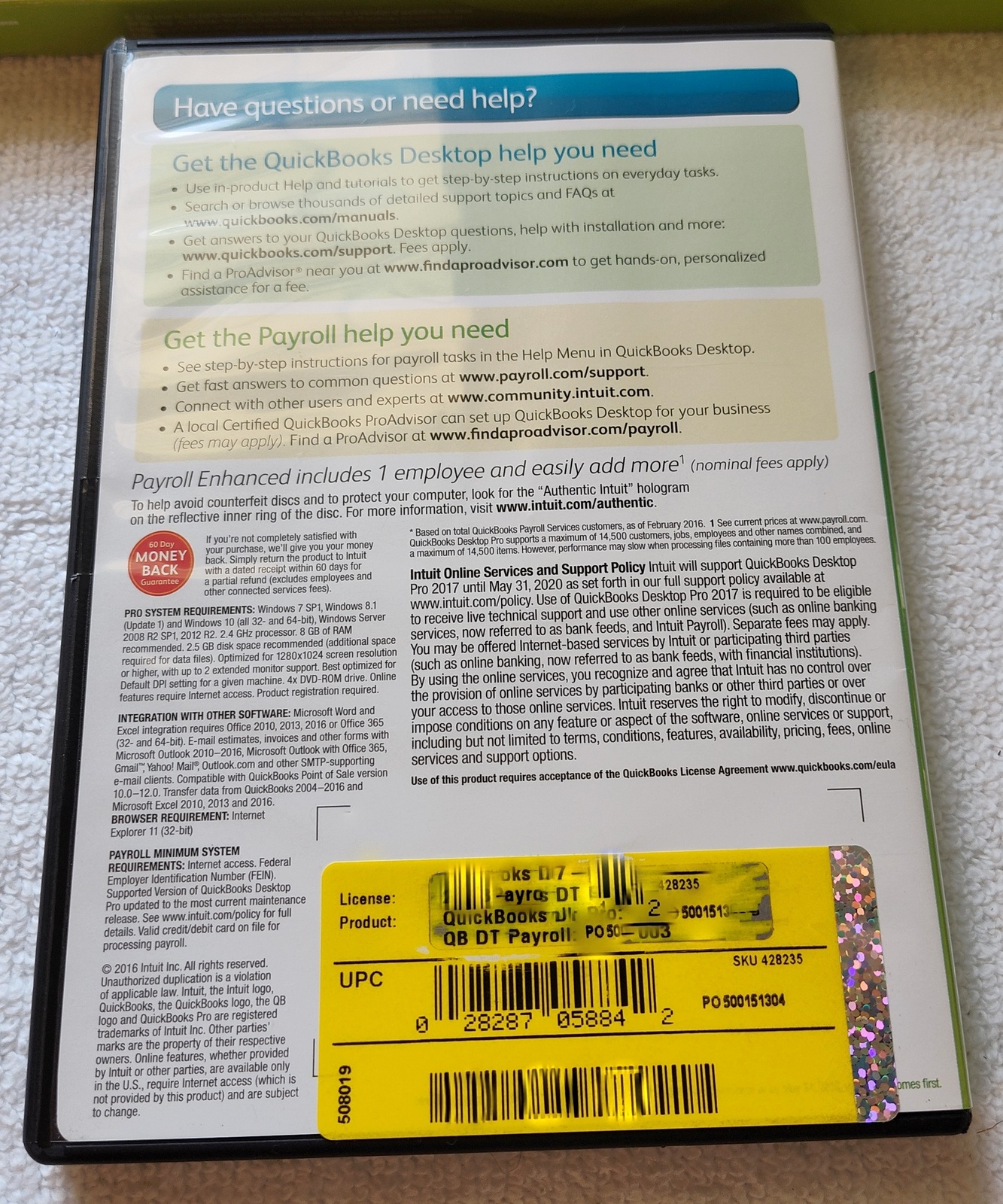 Intuit Quickbooks Pro 2017 Desktop Accounting Original Box, Discs, License No. - Image 5