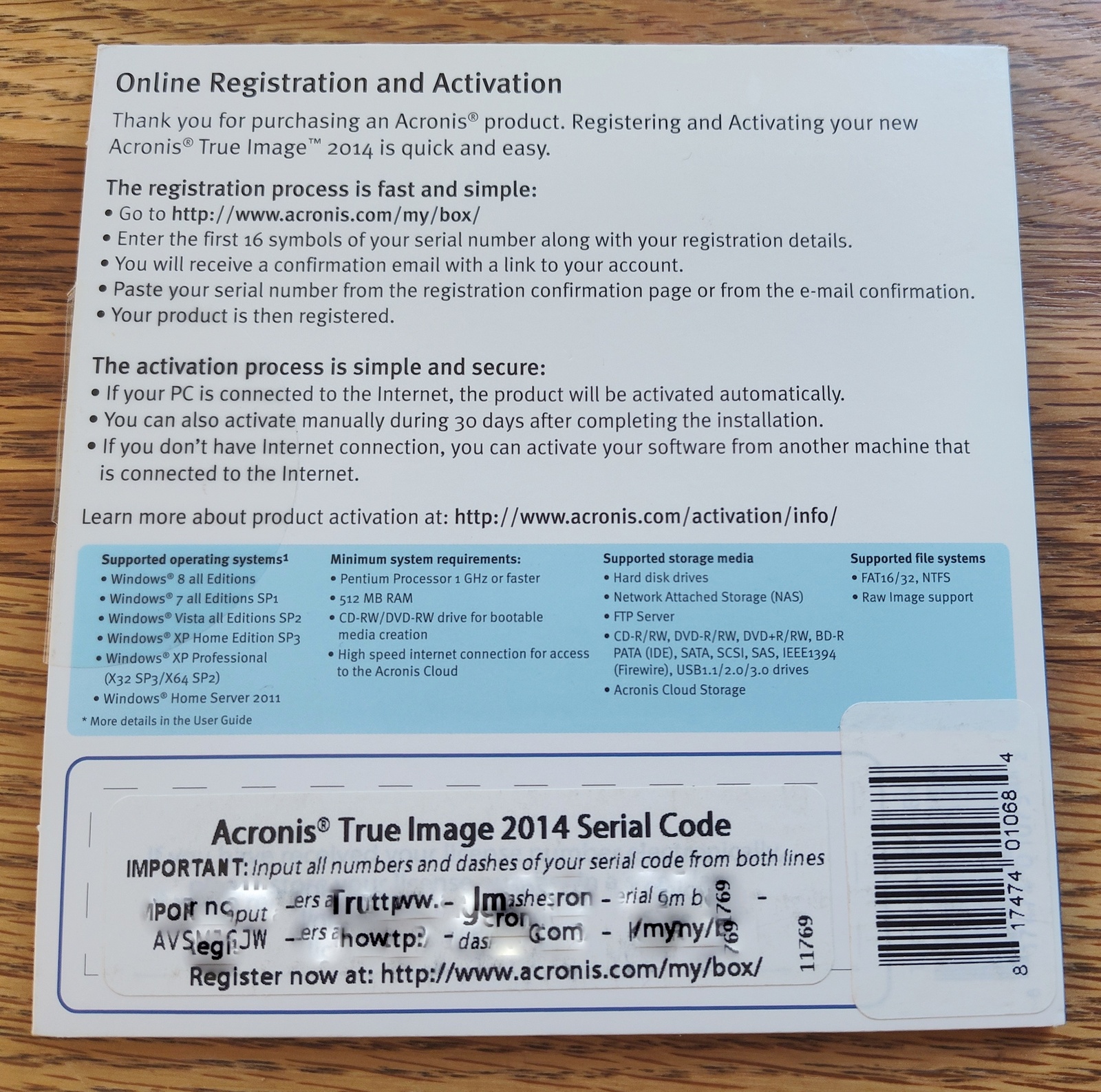 Acronis True Image 2014 For 1 Computer PC Backup Recovery Software w/ Disc, SN - Image 2