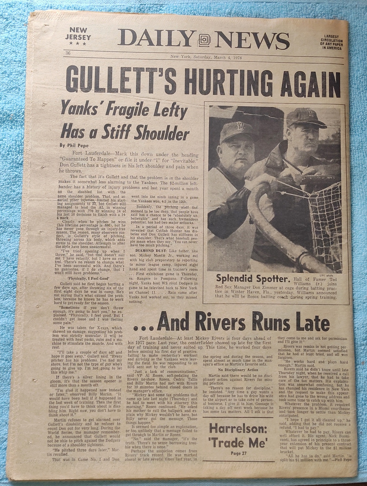 New York Daily News 4 March 1978 3rd Major Snowstorm, Ted Williams Don Gullett - Image 3
