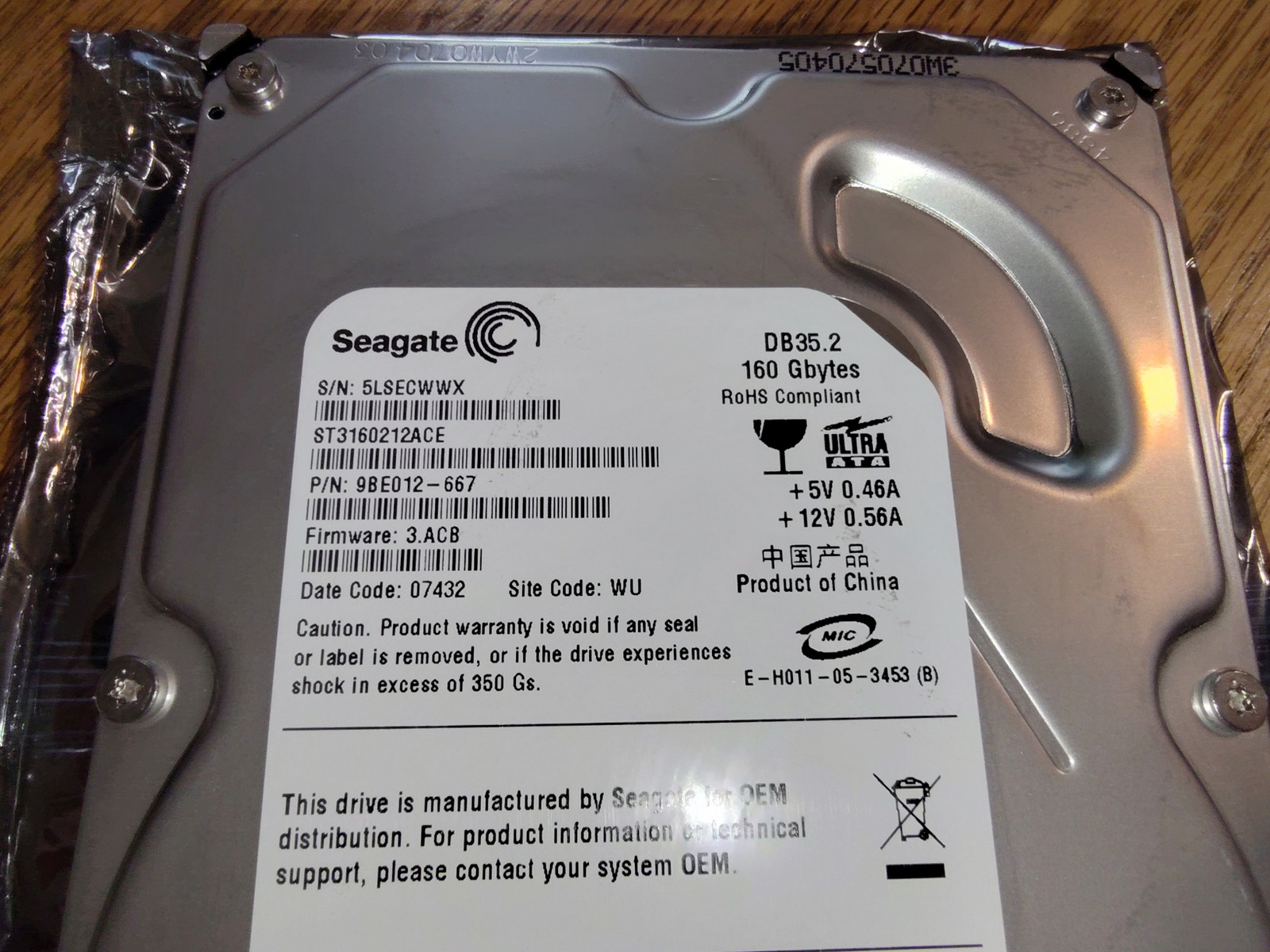 Seagate ST3160212ACE 160GB Desktop 3.5" IDE Ultra ATA Hard Disk Drive HDD 2007 - Image 2