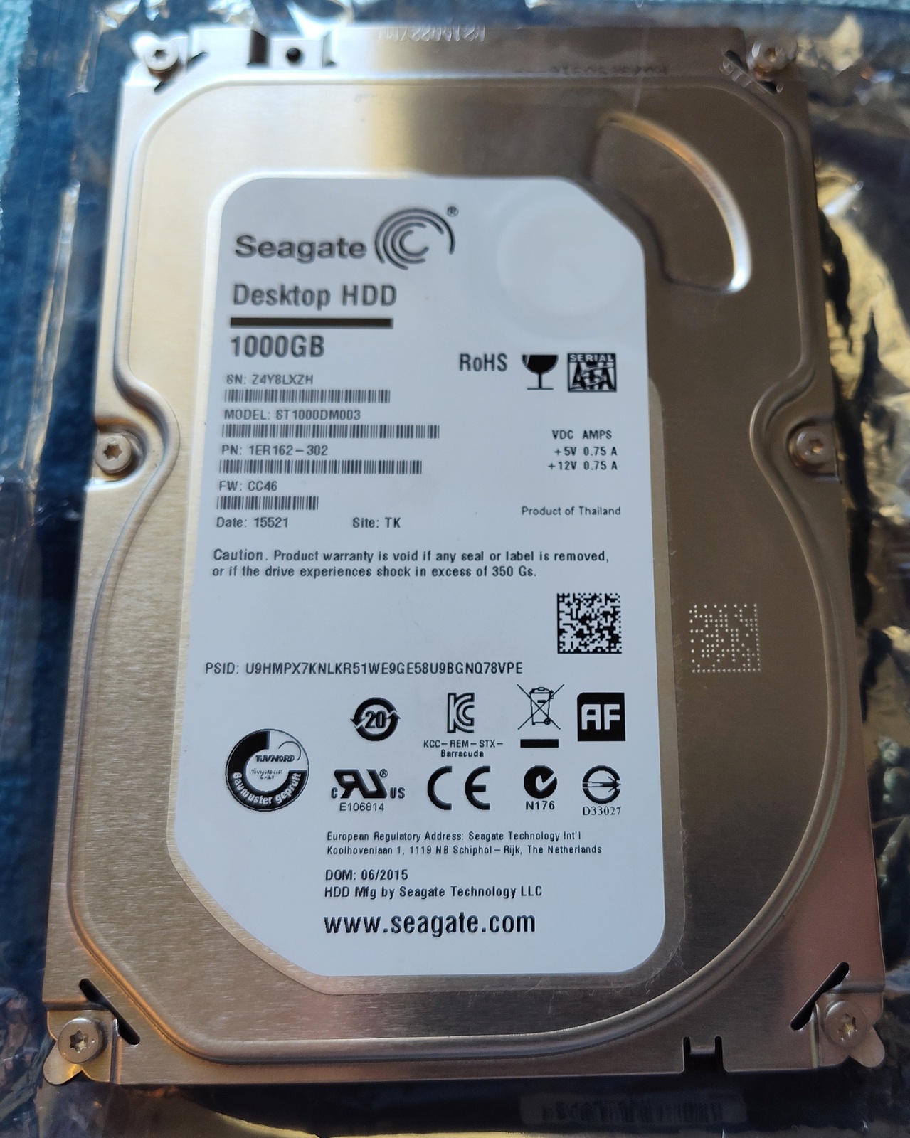 Seagate ST1000DM003 1TB 1000GB 19.5mm 3.5" Desktop SATA Hard Disk Drive 2015