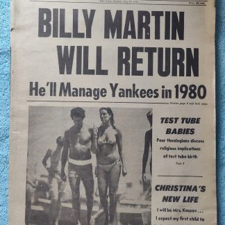 New York Daily News 30 July 1978 Billy Martin To Return NY Yankees Princess Caroline