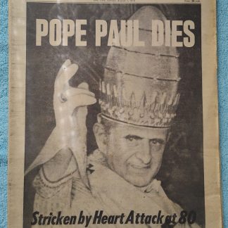 New York Daily News 7 August 1978 Pope Paul VI Dies by Heart Attack Catfish ++
