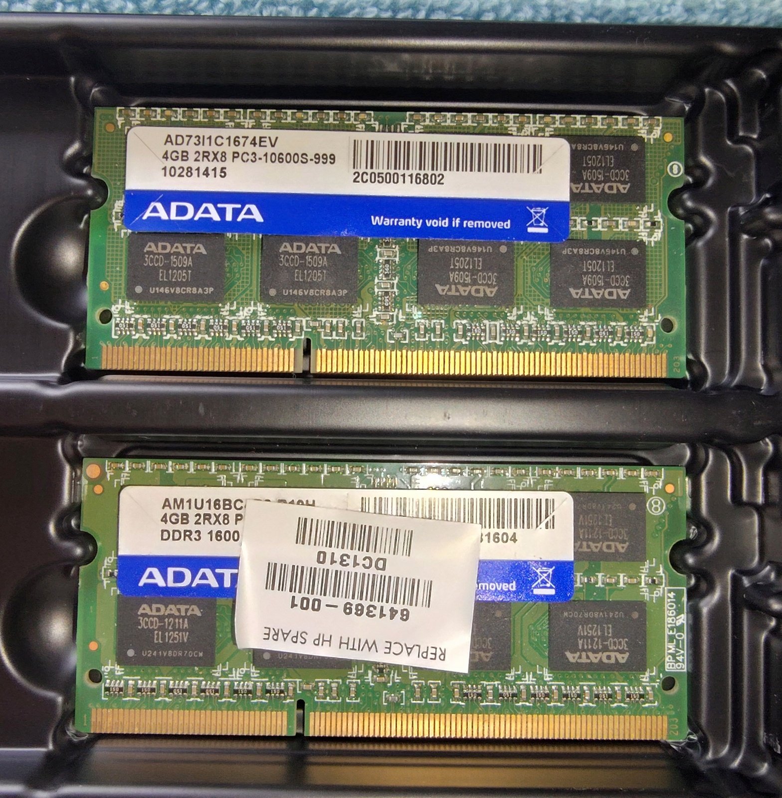 8GB (2 x 4GB) ADATA AD73I1C1674EV AM1U16BC4P2 SODIMM Laptop Memory RAM DDR3 2Rx8