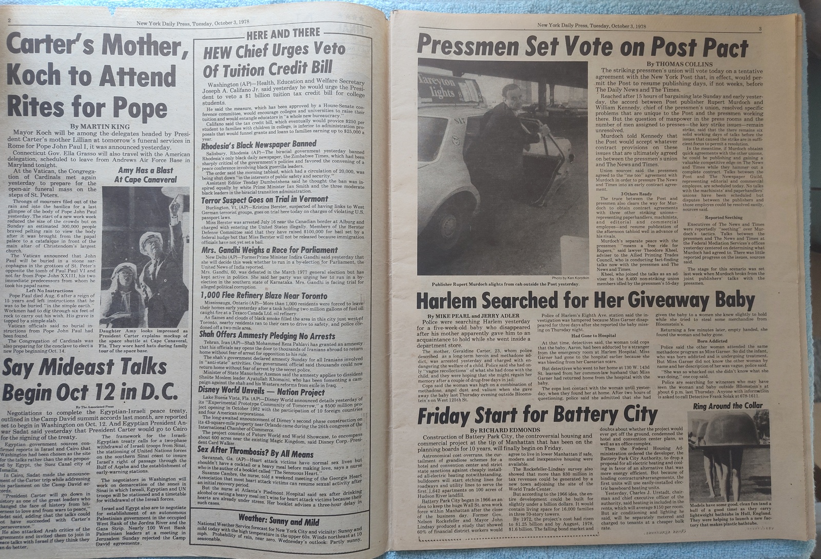 New York Daily Press 3 October 1978 Strike Newspaper Yankees Beat Boston Red Sox - Image 3