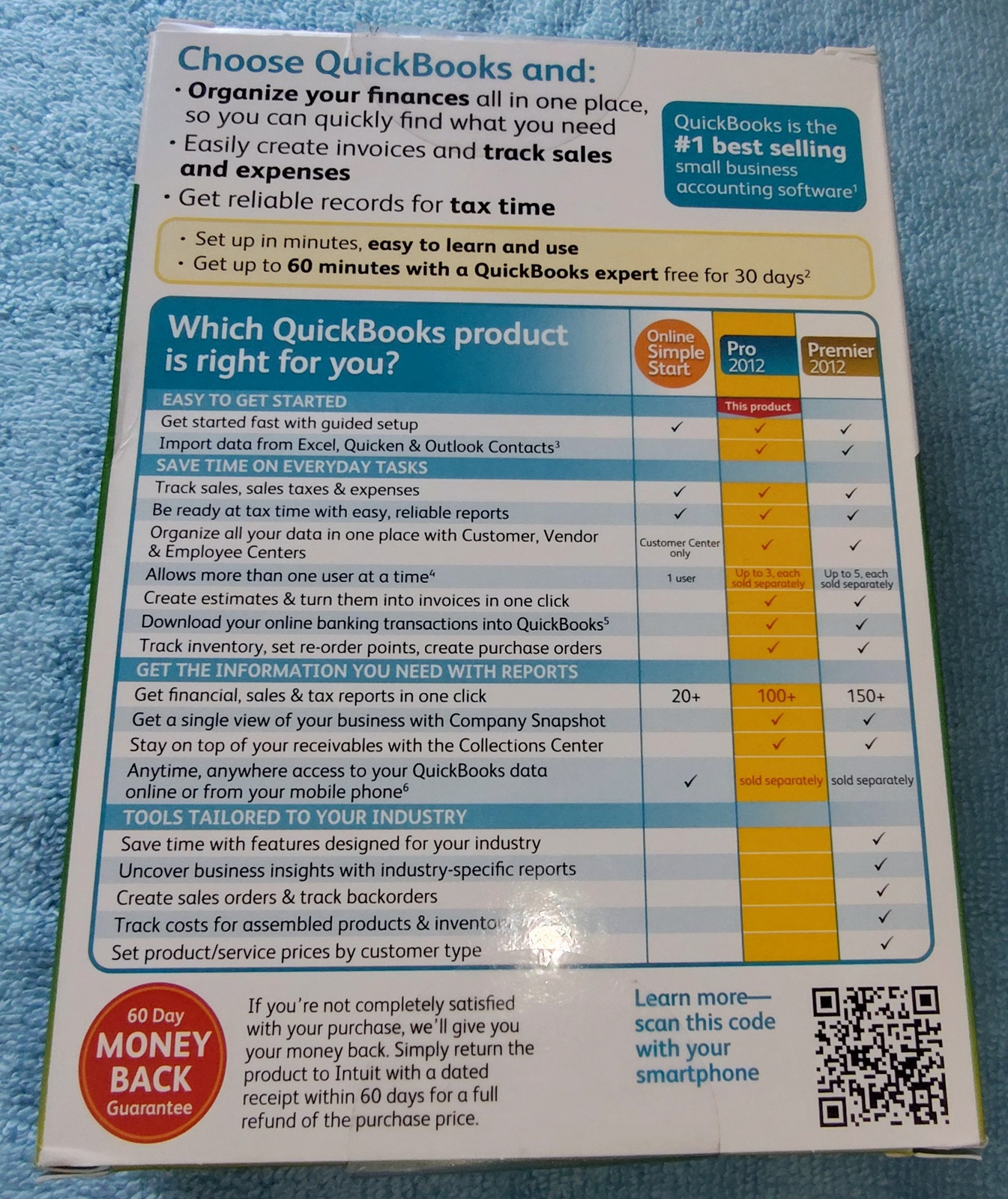 Intuit Quickbooks Pro 2012 Desktop Accounting Original Box, Disc, License No. - Image 6