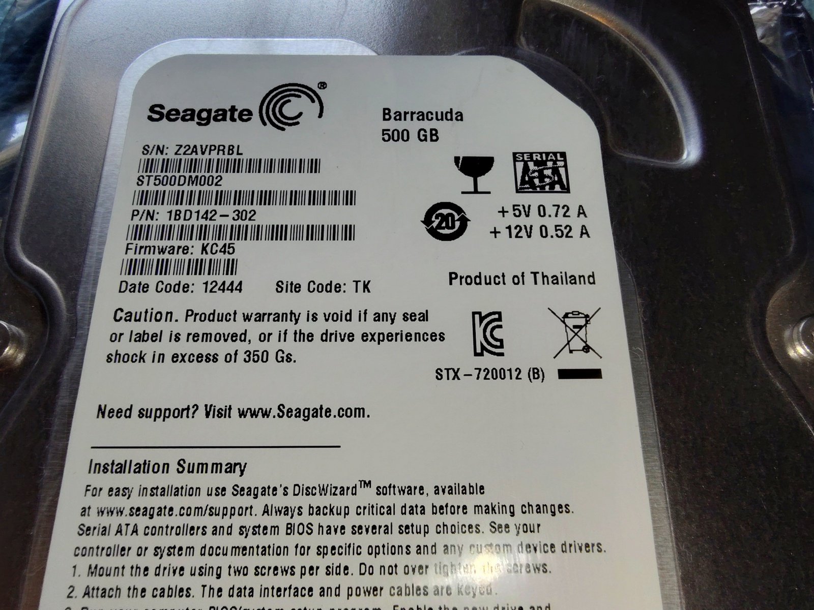 Seagate Barracuda ST500DM002 500GB 19.5mm 3.5" Desktop SATA Hard Disk Drive 2012