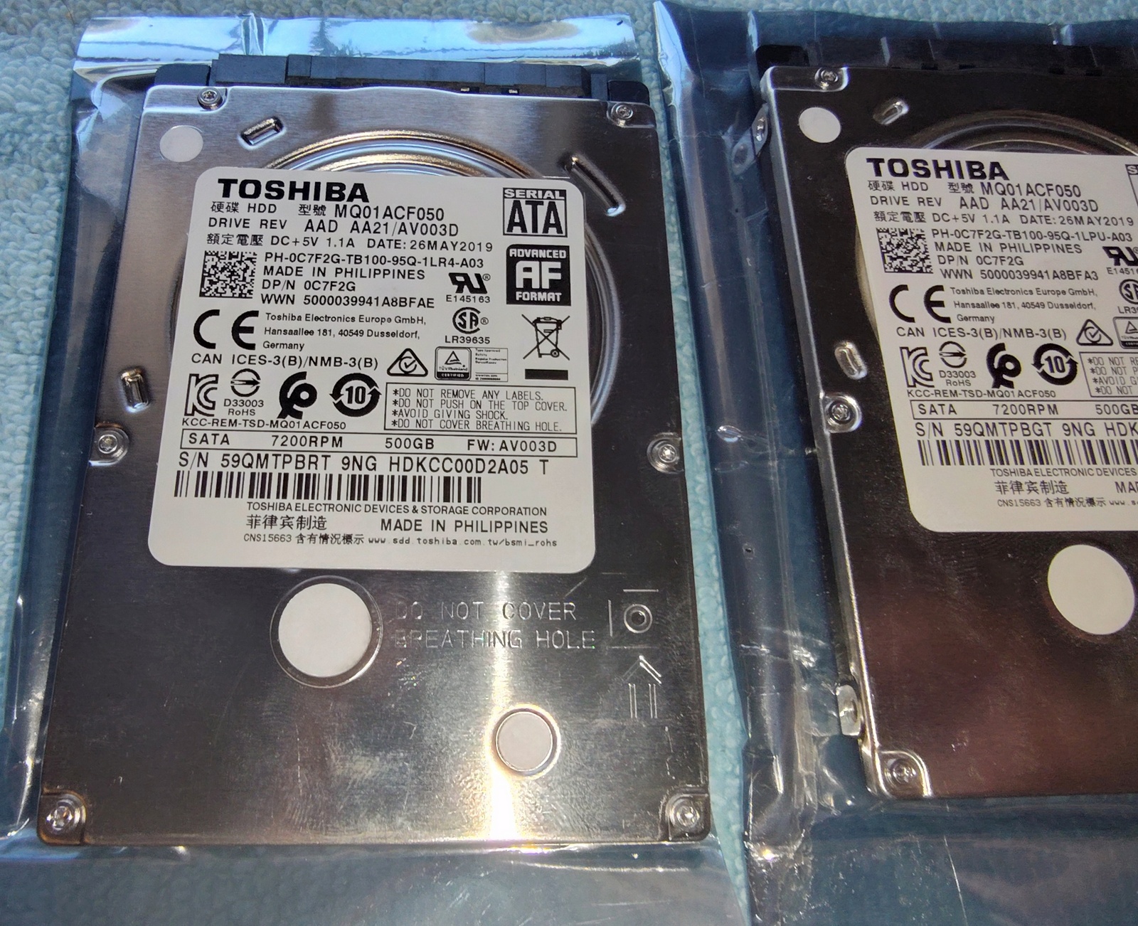 Lot of 4 500GB Notebook Laptop 2.5" SATA Hard Disk Drives Toshiba MQ01ACF050 - Image 2